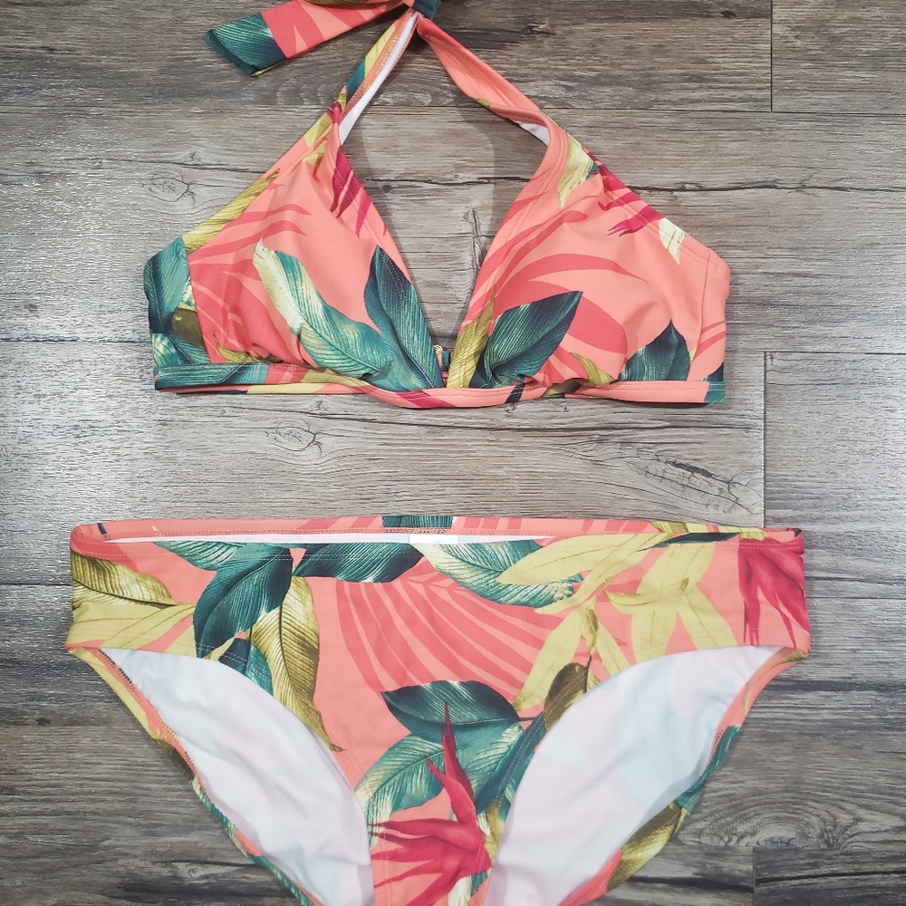 Coral tropical bikini swimsuit